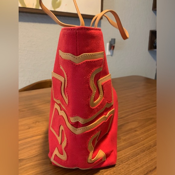 Tory Burch New w/out tags canvas tote. Color: Red - Picture 4 of 8